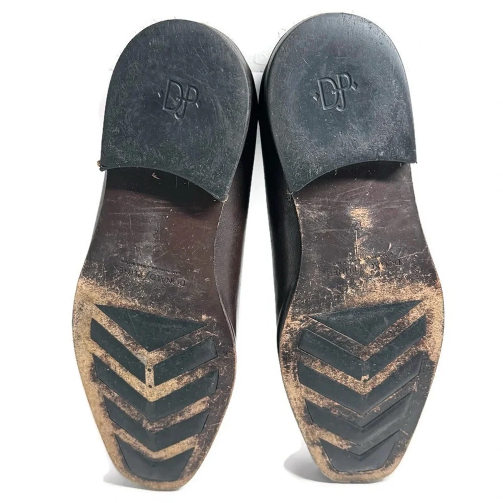 DONALD PLINER BROWN STRETCH LEATHER SLIP ON LOAFERS